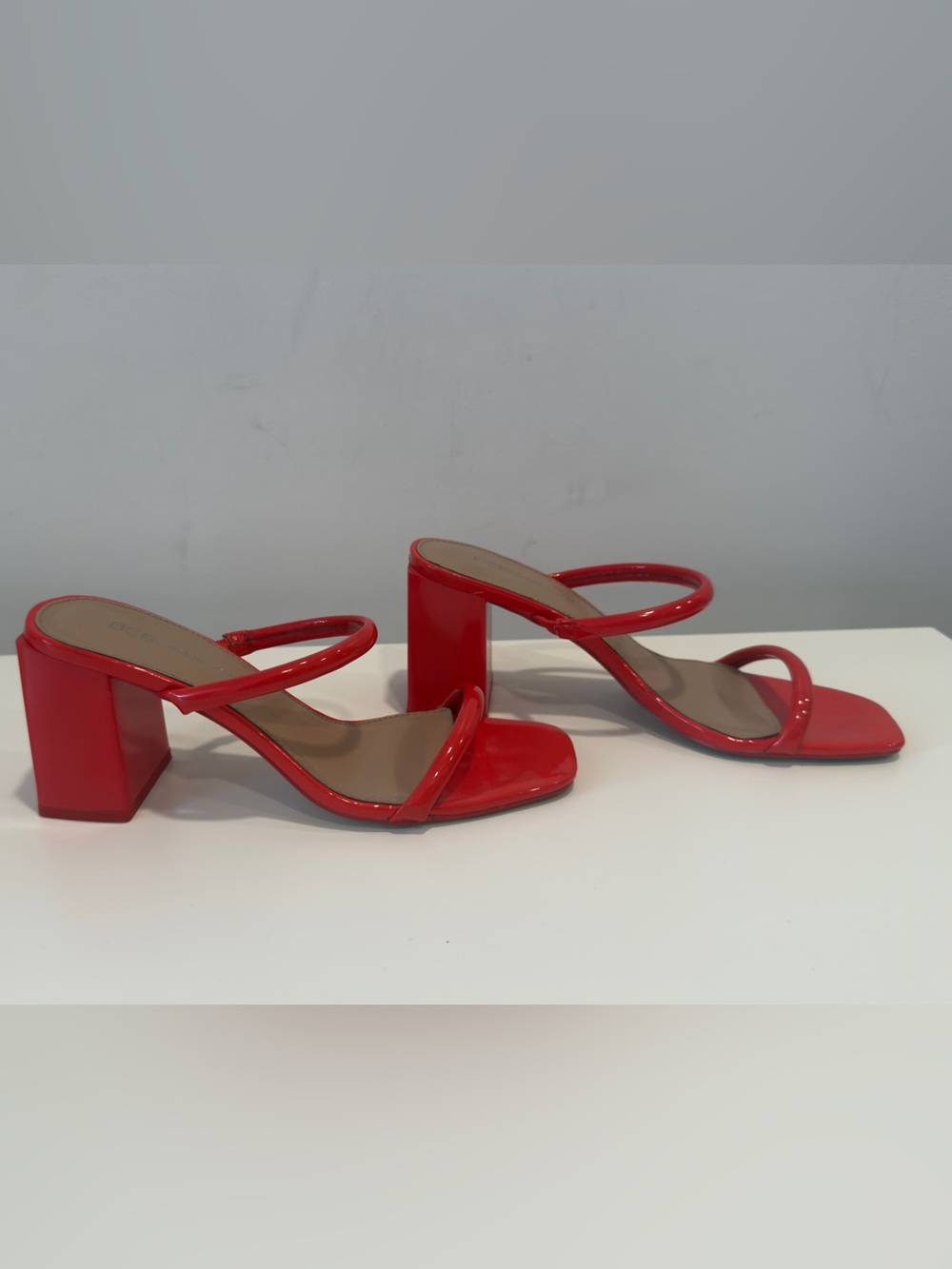 BCBGeneration Red Patent Block Heel Sandals
